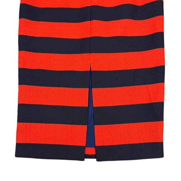 NWT LAVISH ALICE Bandeau Strapless Midi Fitted Dress Sz 4 Orange Navy Striped - Picture 5 of 7